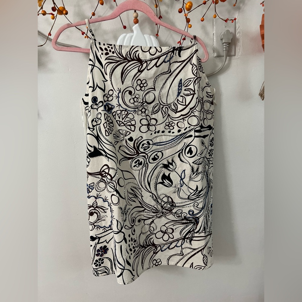 Zara Black, Brown Silver, Cooper, Blue and White Patterned Mini Dress - Picture 4 of 9